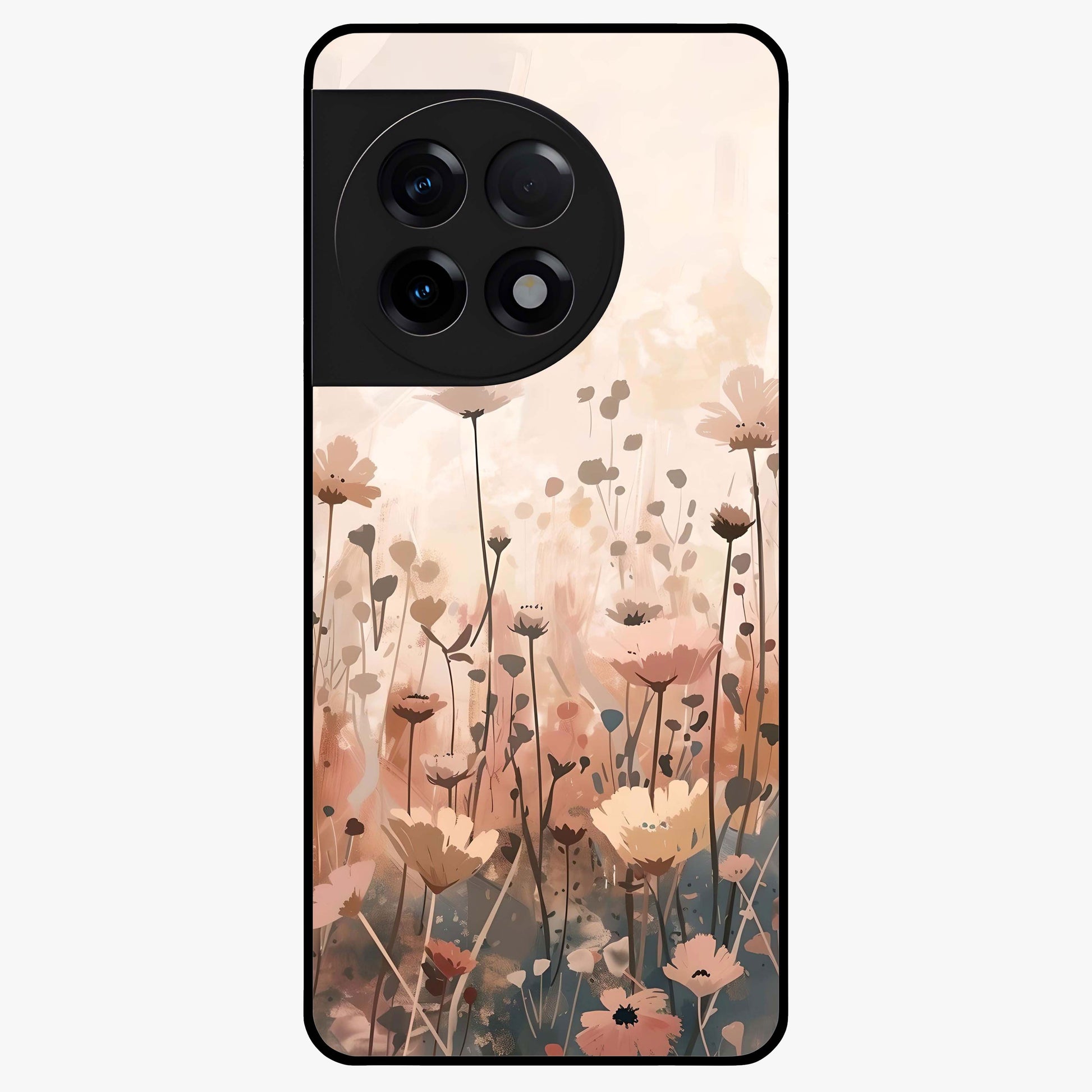 Pastel Wildflowers Glass Case for 1+11R cheerful front view featuring colorful wildflower artwork in pastel tones