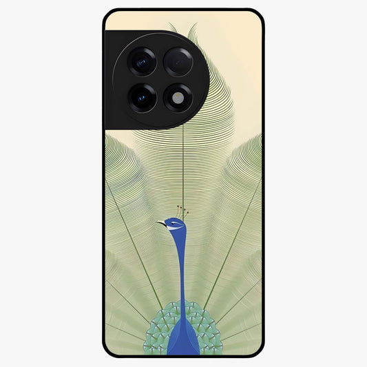 Peacock Feather Grace Glass Case for 1+11R elegant front view featuring detailed peacock feather artwork