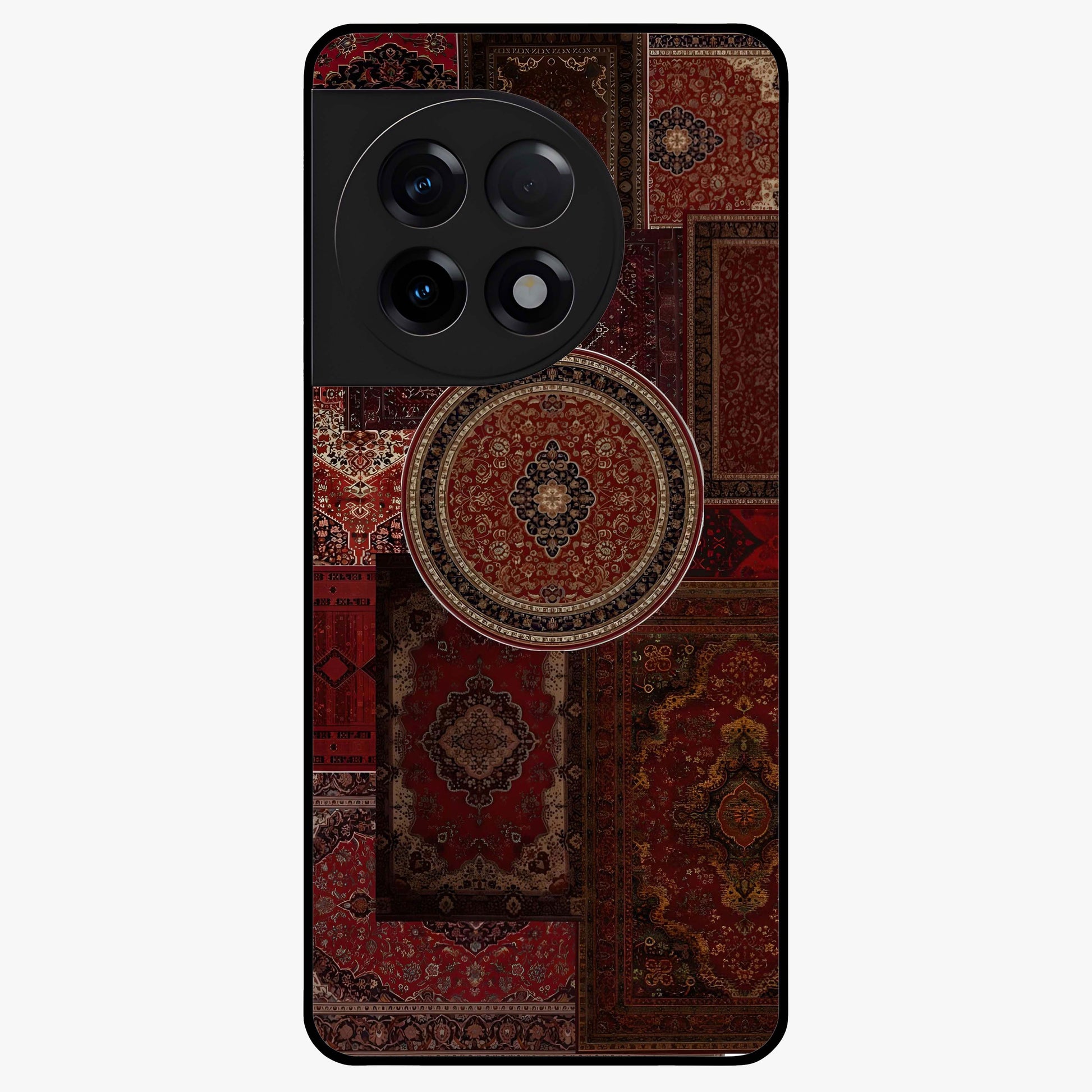 Persian Heritage Collage Glass Case for 1+11R rich front view featuring intricate Persian inspired collage artwork