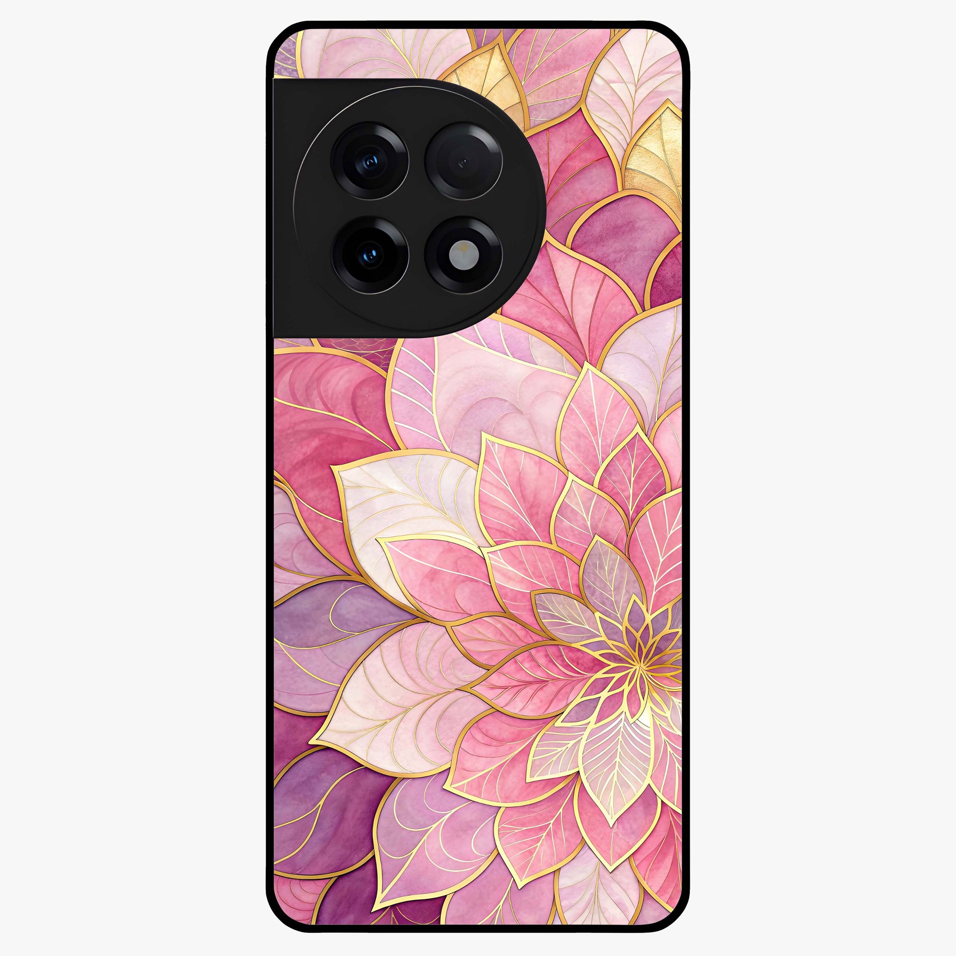 Petal Luxe Bloom Glass Case for 1+11R luxurious front view featuring refined floral artwork with rich tones