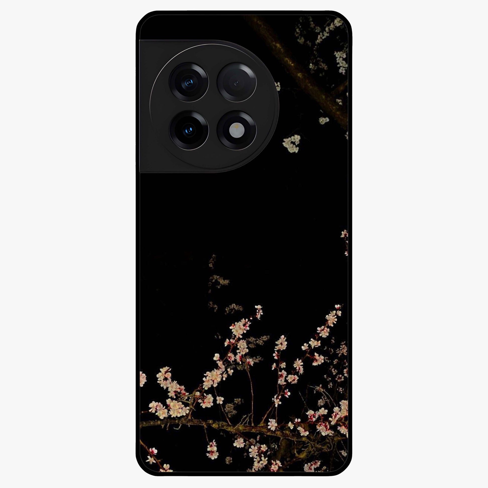 Petal Moon Light With Custom Name Glass Case for 1+11R graceful front view featuring floral artwork under moonlight with personalized name design
