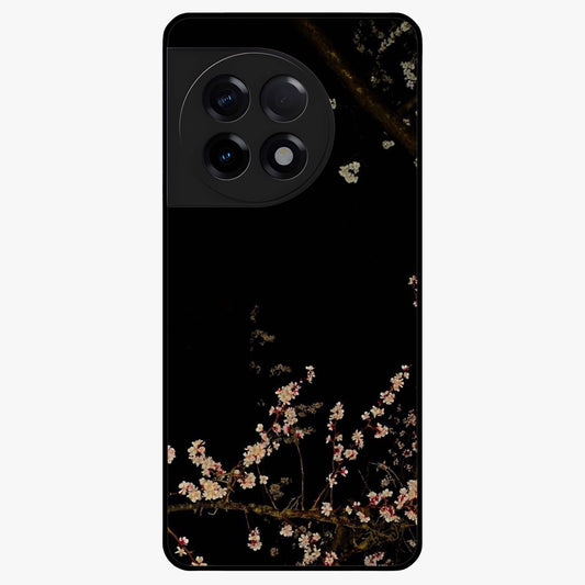 Petal Moon Light With Custom Name Glass Case for 1+11R graceful front view featuring floral artwork under moonlight with personalized name design