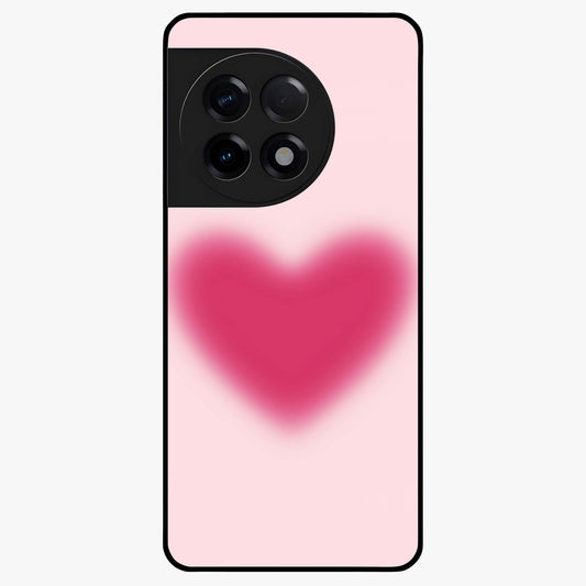 Pink Aura Heart Glass Case for 1+11R soft front view featuring glowing heart artwork in pastel pink tones