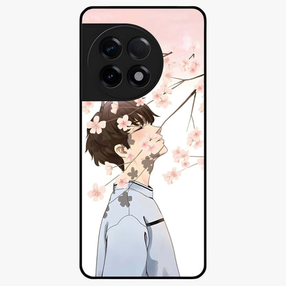 Pink Blossom Boy Glass Case for 1+11R aesthetic front view featuring illustrated character with pink floral accents