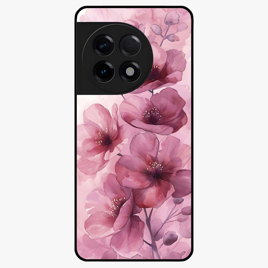 Pink Floral Glass Case for 1+11R elegant front view featuring soft pink flower artwork