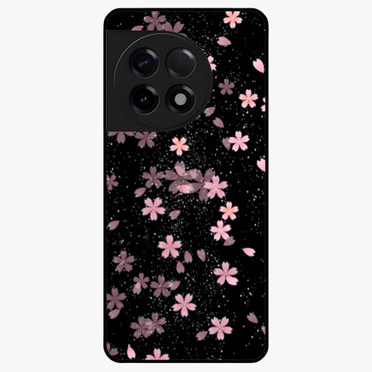 Pink Flower Black Background Glass Case for 1+11R striking front view featuring vibrant pink flower on dark backdrop