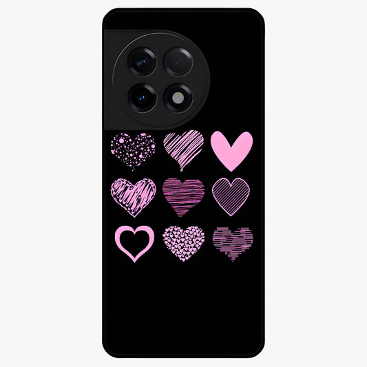 Pink Heart Aesthetic Glass Case for 1+11R cute front view featuring minimal heart artwork in soft pink tones