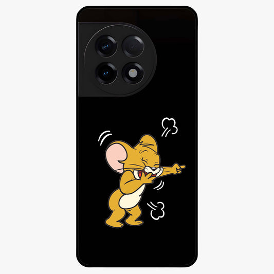 Playful Jerry Vibes Glass Case for 1+11R cheerful front view featuring animated cartoon artwork with playful energy