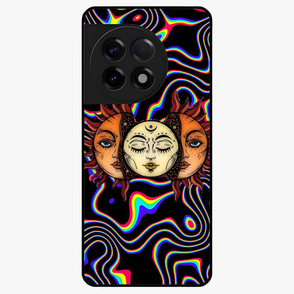 Psychedelic Sun Glass Case for 1+11R artistic front view featuring vibrant sun artwork in psychedelic colors