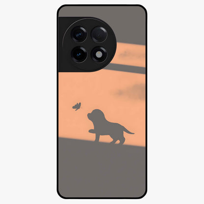 Puppy Shadow Art Glass Case for 1+11R charming front view featuring artistic puppy silhouette artwork