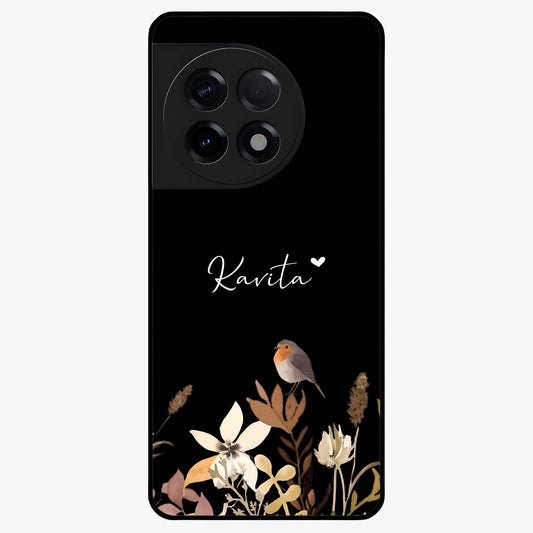 Quiet Garden Tune Glass Case for 1+11R serene front view featuring peaceful floral garden artwork