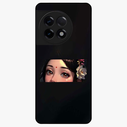 Radha Divine Embrace Glass Case for 1+11R devotional front view featuring graceful Radha inspired artwork