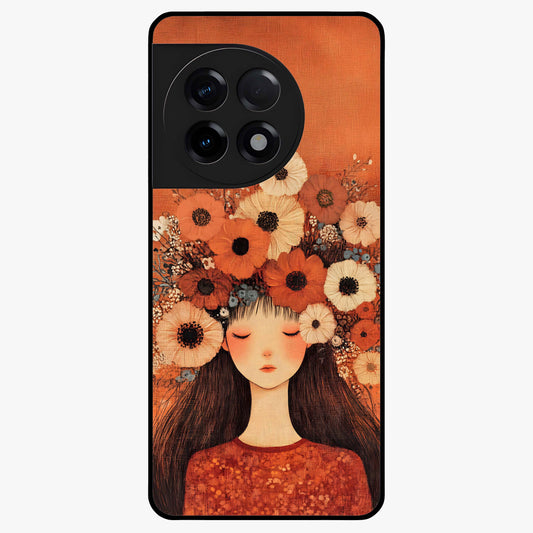 Radiant Flower Thoughts Glass Case for 1+11R soft front view featuring delicate floral artwork with artistic vibe