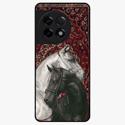 Regal Stallion Tapestry Glass Case for 1+11R powerful front view featuring majestic horse artwork with tapestry style detailing
