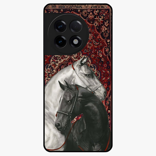 Regal Stallion Tapestry Glass Case for 1+11R powerful front view featuring majestic horse artwork with tapestry style detailing
