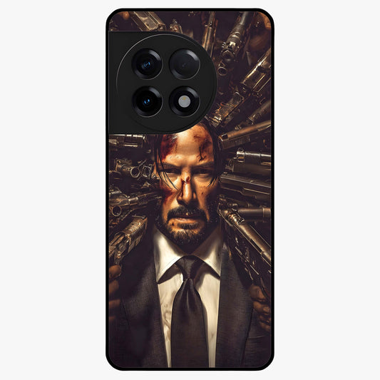 Relentless Shadow Assassin Glass Case for 1+11R intense front view featuring dark warrior inspired artwork