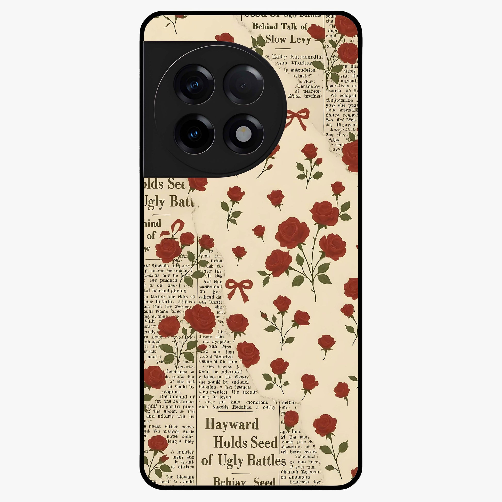 Retro Rose Journal Glass Case for 1+11R elegant front view featuring vintage rose artwork with journal aesthetic