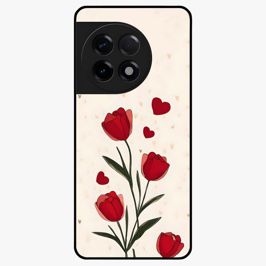 Romantic Tulip Hearts Glass Case for 1+11R sweet front view featuring tulip floral artwork with heart accents