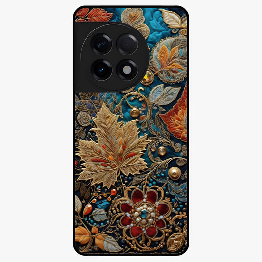 Royal Jewel Garden Glass Case for 1+11R luxurious front view featuring ornate floral artwork with jewel accents