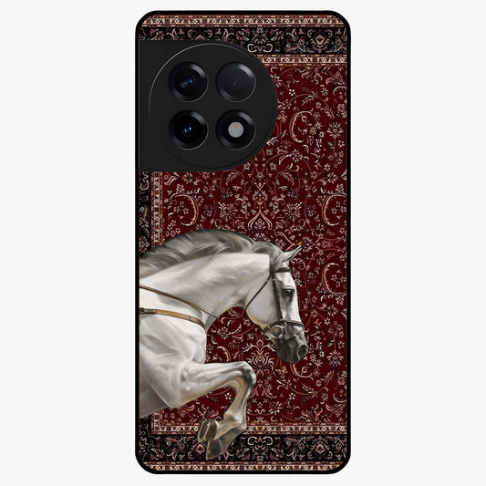 Royal Ride Rug Glass Case for 1+11R bold front view featuring intricate rug inspired artwork with riding theme