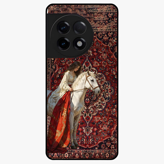 Royal Rider Tapestry Glass Case for 1+11R majestic front view featuring rider artwork in tapestry style