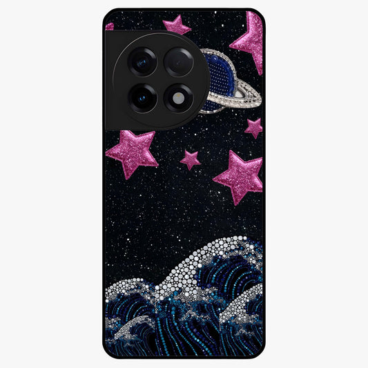 Saturn Pink Storm Glass Case for 1+11R bold front view featuring cosmic Saturn artwork in vibrant pink tones