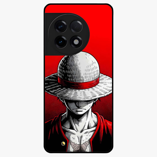 Scarlet Pirate Resolve Glass Case for 1+11R bold front view featuring pirate themed artwork in red hues