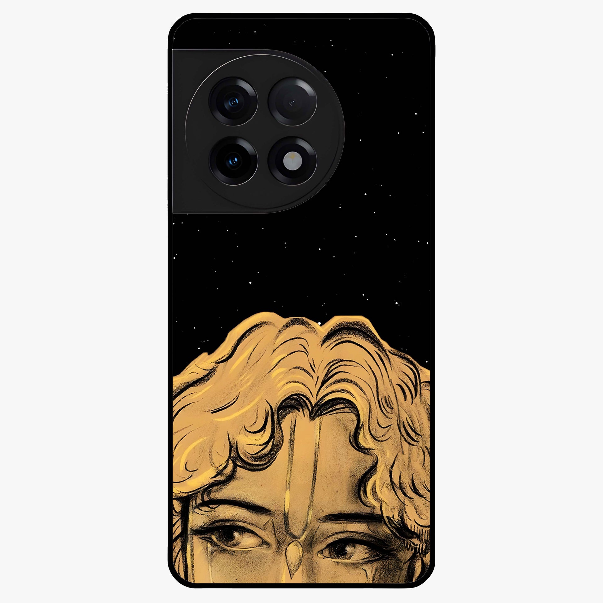 Shri Krishna Art Glass Case for 1+11R devotional front view featuring detailed Krishna inspired artwork