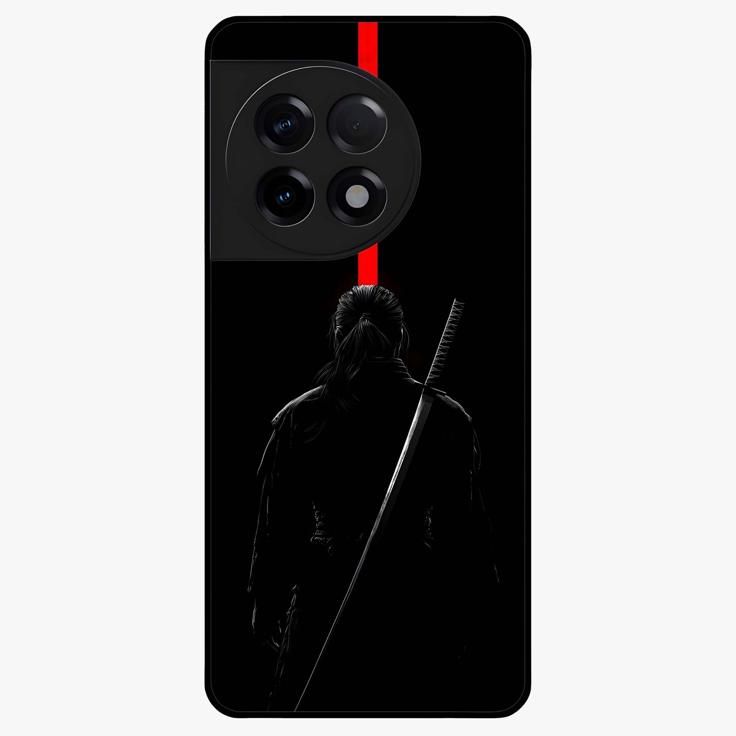 Silent Blade Resolve Glass Case for 1+11R bold front view featuring stealth warrior inspired artwork