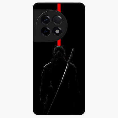 Silent Blade Resolve Glass Case for 1+11R bold front view featuring stealth warrior inspired artwork