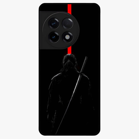 Silent Blade Resolve Glass Case for 1+11R bold front view featuring stealth warrior inspired artwork