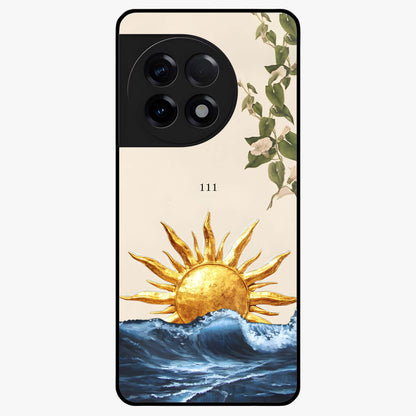 Solar Wave Bloom Glass Case for 1+11R vibrant front view featuring floral artwork blended with solar wave patterns