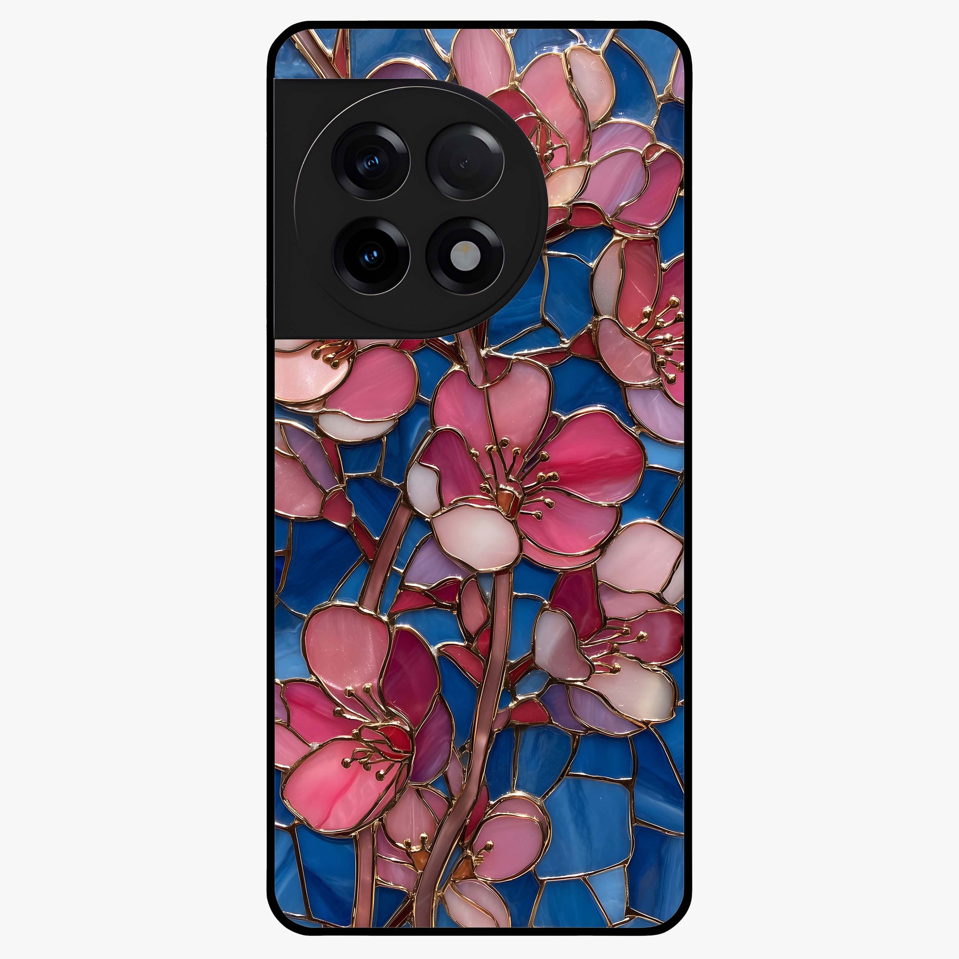 Stained Bloom Grace Glass Case for 1+11R elegant front view featuring stained glass inspired floral artwork