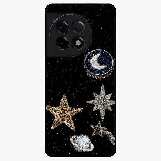 Starlit Cosmic Dreams Glass Case for 1+11R vibrant front view featuring galaxy inspired artistic artwork