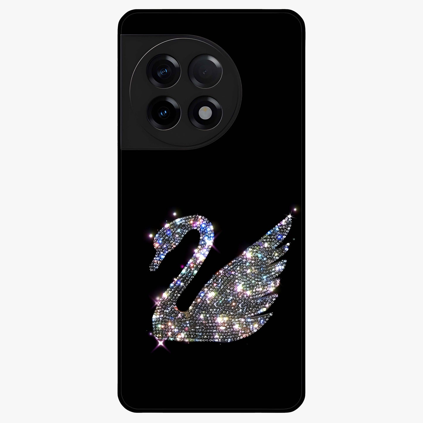 Starlit Swan Grace Glass Case for 1+11R graceful front view featuring swan artwork under shimmering night sky