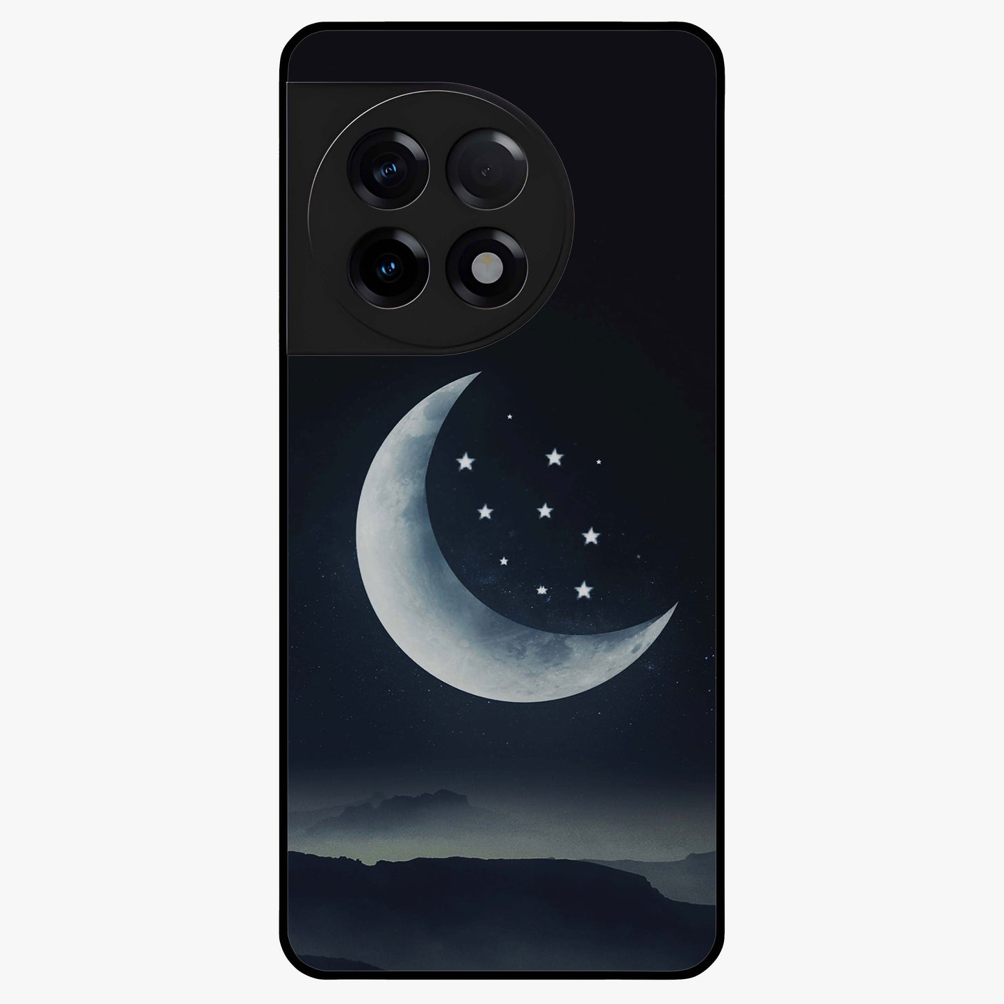 Starry Moon Pattern Glass Case for 1+11R dreamy front view featuring moon and star patterned artwork