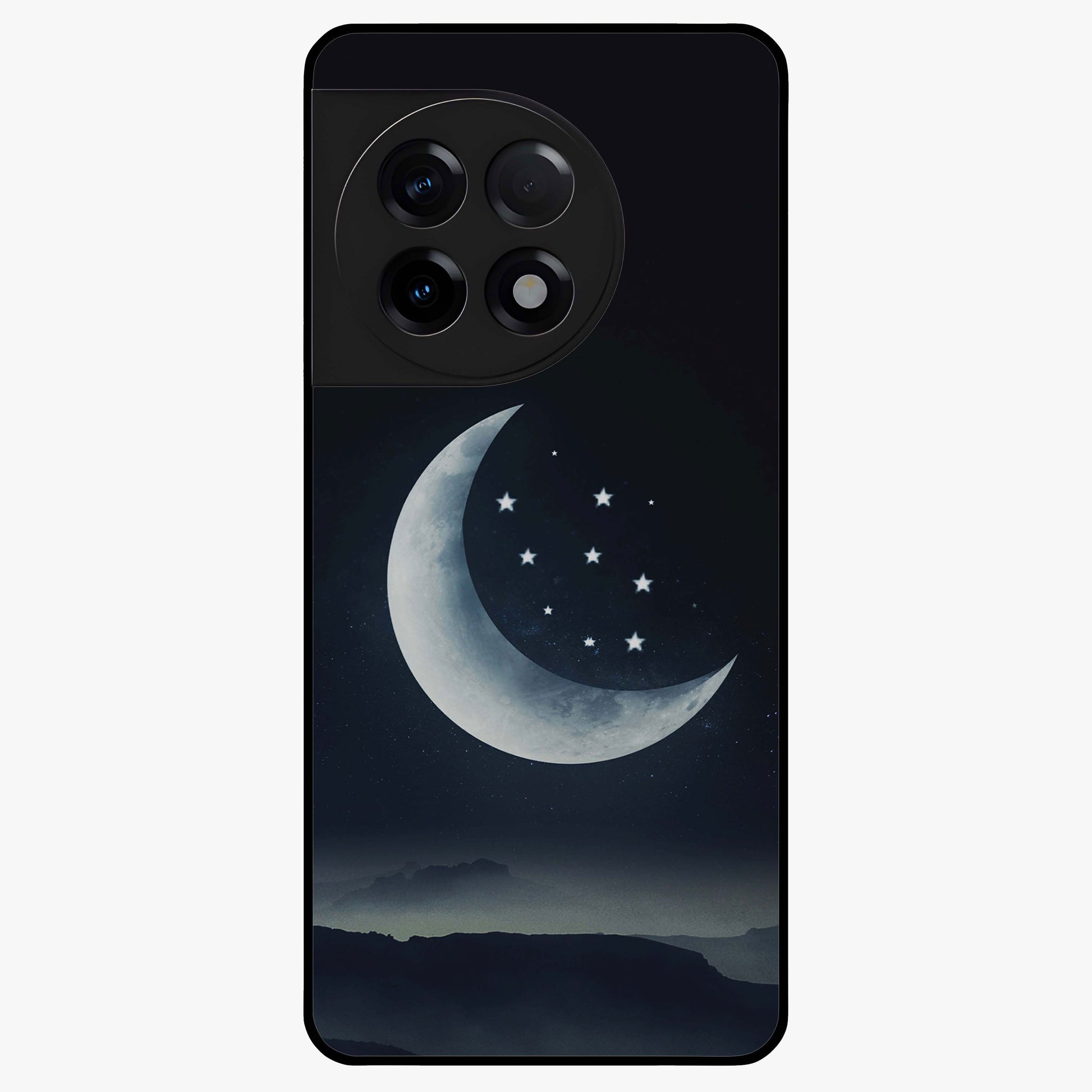 Starry Moon Pattern Glass Case for 1+11R dreamy front view featuring moon and star patterned artwork