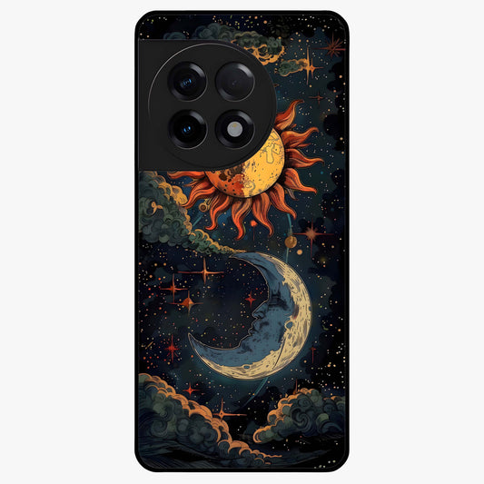 Sun and Moon Magic Design Glass Case for 1+11R artistic front view featuring symbolic sun and moon artwork