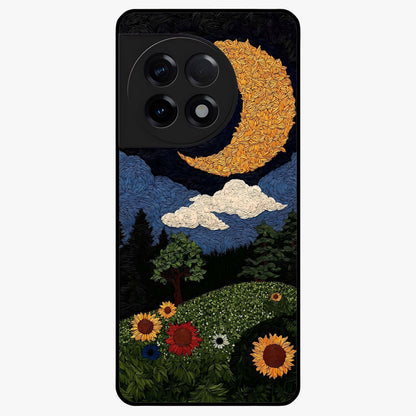 Sun and Moonflowers Glass Case for 1+11R vibrant front view featuring floral artwork blended with sun and moon elements