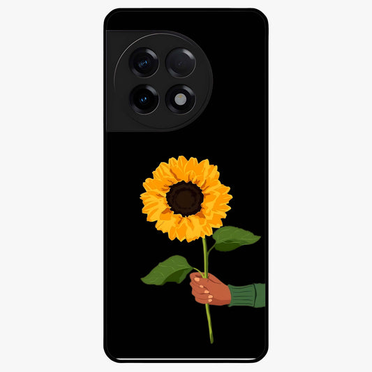 Sunflower Custom Name Glass Case for 1+11R bright front view featuring sunflower artwork with personalized name detail