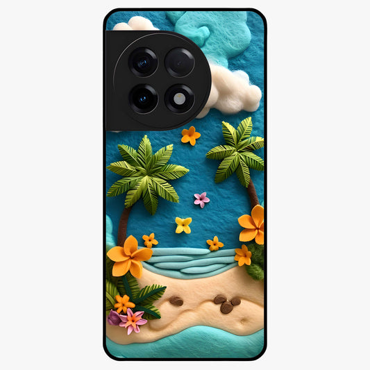 Tropical Felt Escape Glass Case for 1+11R refreshing front view featuring tropical inspired artistic artwork
