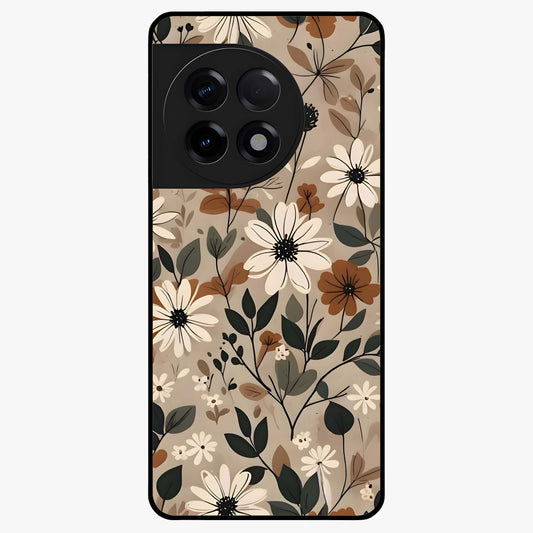 Vector Flowers Glass Case for 1+11R clean front view featuring sharp vector style floral artwork