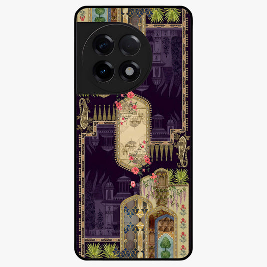 Velvet Mughal Art Glass Case for 1+11R luxurious front view featuring intricate Mughal inspired artwork