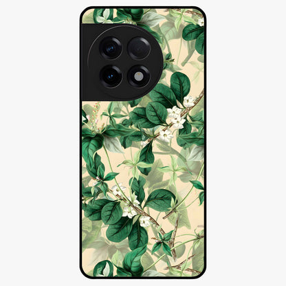 Verdant Garden Whispers Glass Case for 1+11R serene front view featuring lush green floral artwork