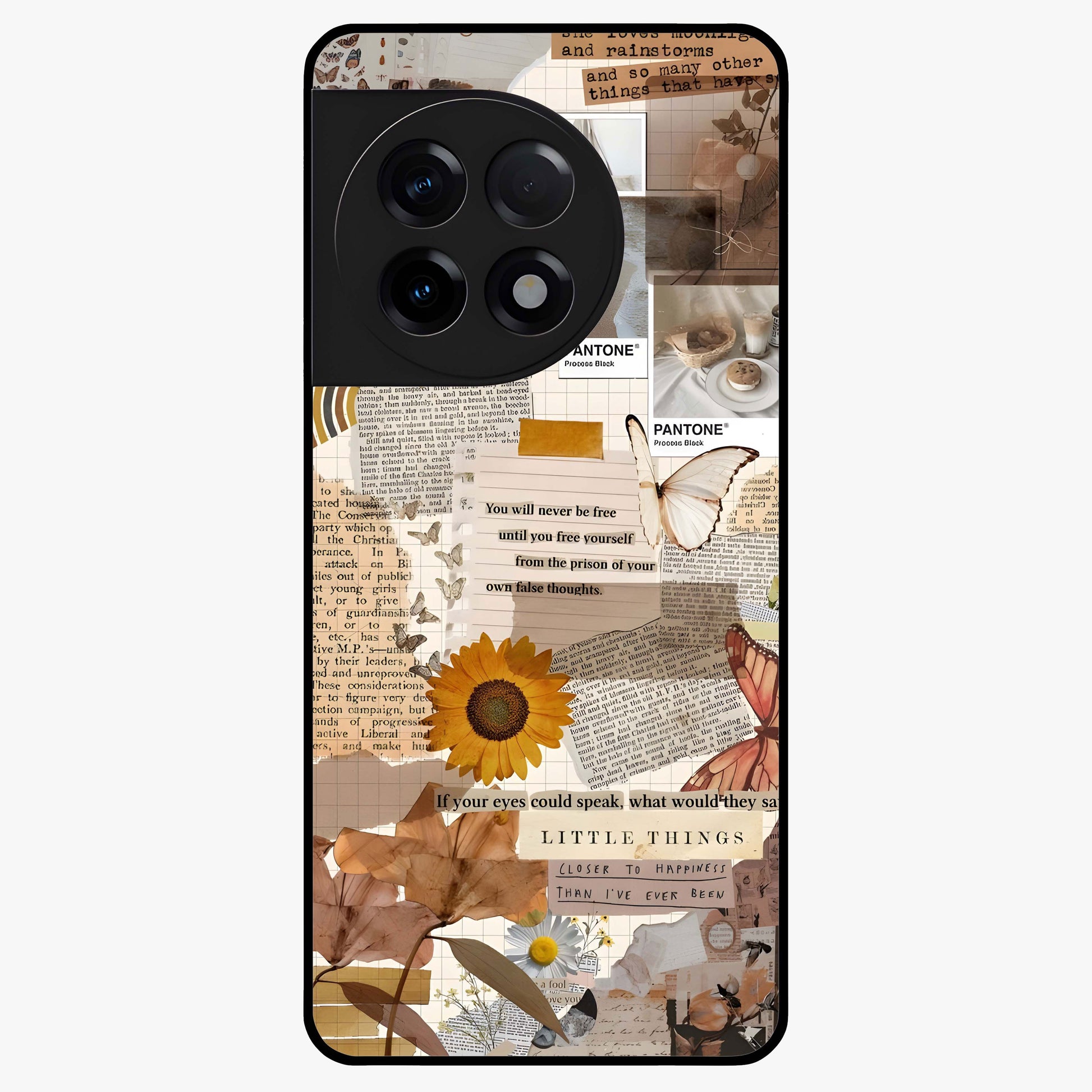 Vintage Aesthetic Collage Glass Case for 1+11R artistic front view featuring layered retro collage artwork