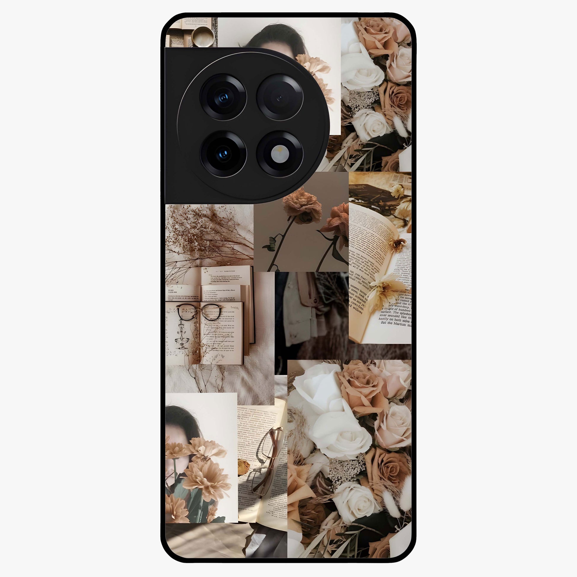 Vintage Bloom Story Glass Case for 1+11R elegant front view featuring classic floral artwork with nostalgic vibe