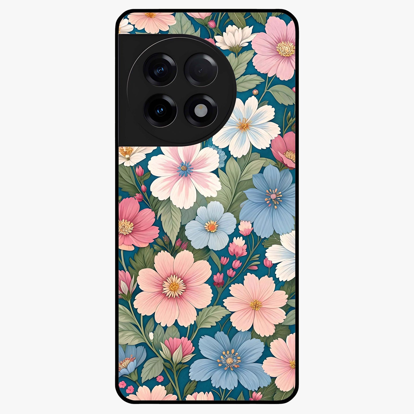 Vintage Floral Charm Glass Case for 1+11R graceful front view featuring charming retro floral artwork
