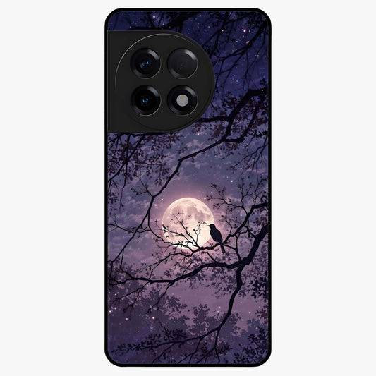 Whispering Moon Silence Glass Case for 1+11R serene front view featuring moon inspired artwork in calm night tones