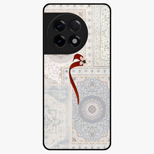 White Aesthetic Bow Glass Case for 1+11R clean front view featuring minimal bow artwork in soft white tones