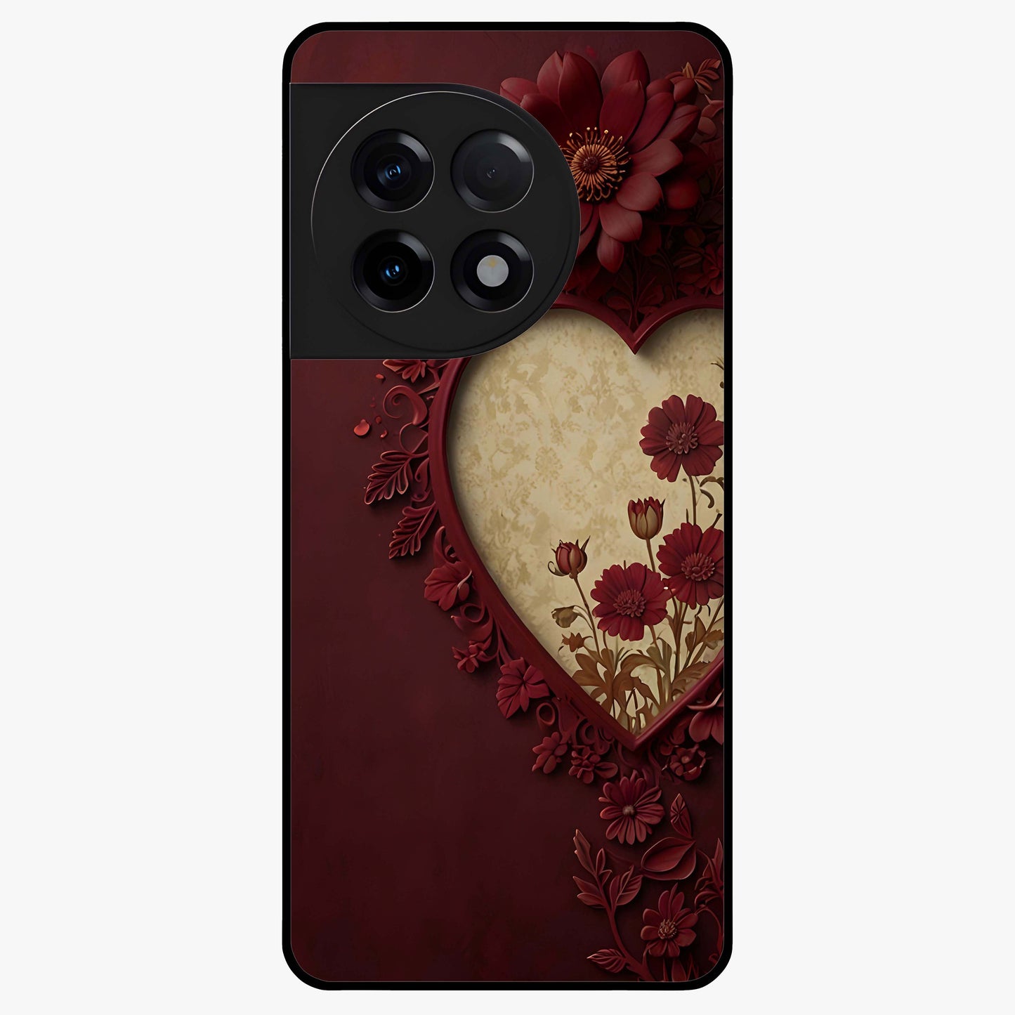 Wine Heart Vintage Art Glass Case for 1+11R romantic front view featuring heart shaped vintage wine inspired artwork